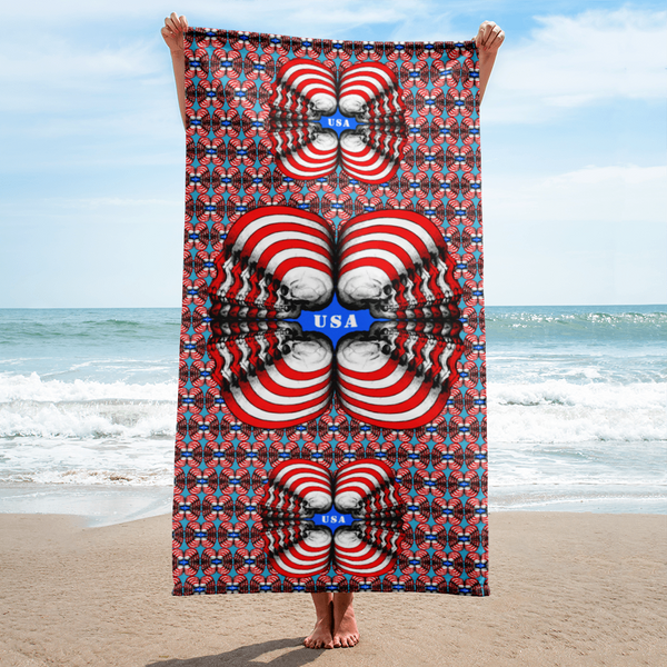 Skull World USA Flag AOP  Beach Towel - SkySkull Art