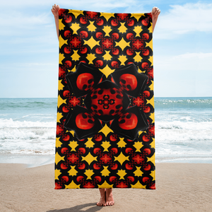 Perfect Cross Yellow Skull Shield  Beach Towel - SkySkull Art