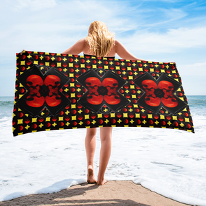 Yellow Warning X Bell Skulls  Beach Towel - SkySkull Art