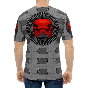 Smooth Hypnotic Left-Right Red Skull  AOP T-shirt - SkySkull Art