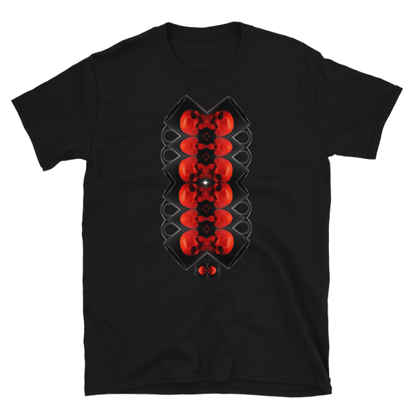 X Skull Spinal   Unisex T-Shirt Printed on Front + Logo on Back - SkySkull Art