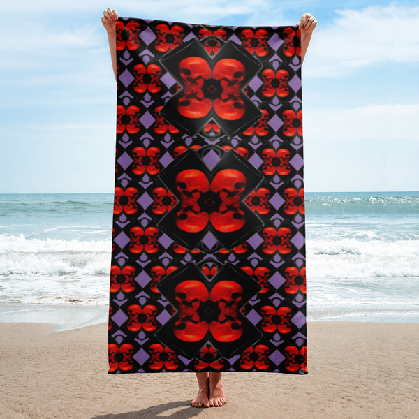 Skull Bells Mini Purple Pattern  Beach Towel - SkySkull Art