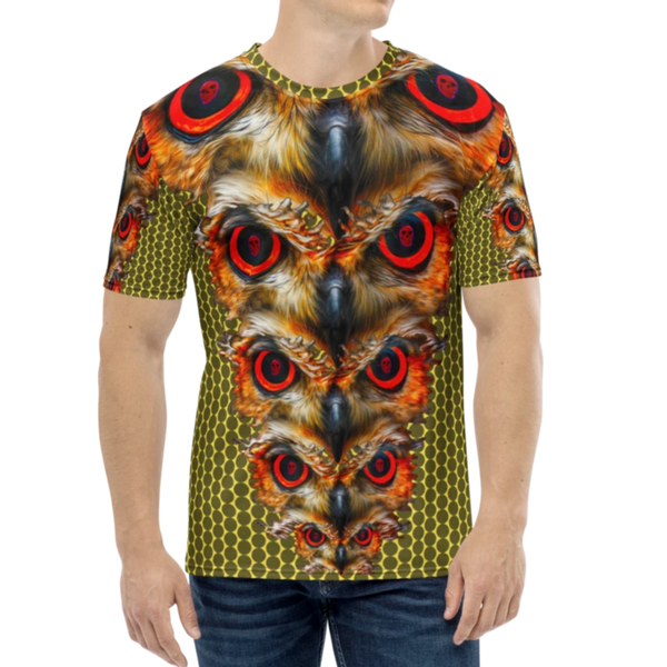 Owl Eyes See Skull  Hypnotic Circles with Yellow AOP T-shirt - SkySkull Art