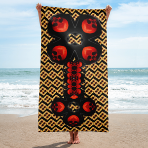 X Flower Hammer Skull,  Dark Version  Beach Towel - SkySkull Art