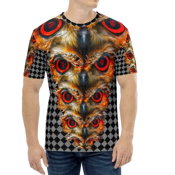 Owl Eyes See Skull Checkered Hypnotic AOP T-shirt - SkySkull Art