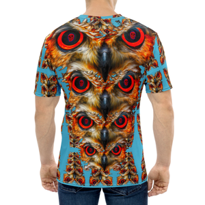 Owl Eyes See Skull  Totem on Blue  AOP T-shirt - SkySkull Art