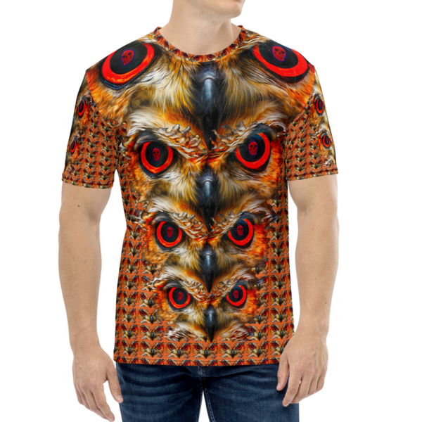 Owl Eyes See Skull Orange Cammo AOP T-shirt - SkySkull Art