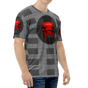 Smooth Hypnotic Left-Right Red Skull  AOP T-shirt - SkySkull Art