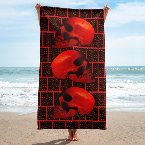 696 Red Brick Beach Towel - SkySkull Art