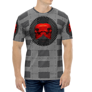 Smooth Hypnotic Left-Right Red Skull  AOP T-shirt - SkySkull Art