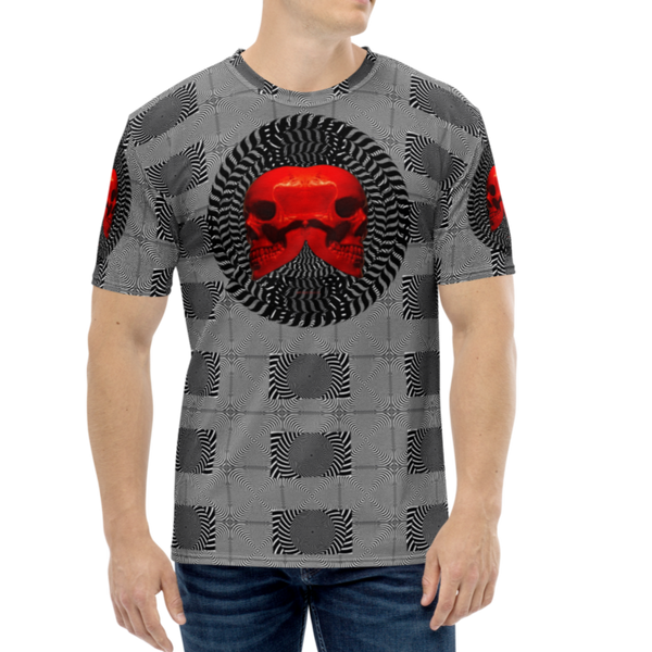 Smooth Hypnotic Left-Right Red Skull  AOP T-shirt - SkySkull Art