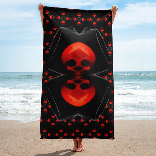 Up Down Skulls Simple Dark Summer Fun  Beach Towel - SkySkull Art