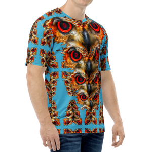 Owl Eyes See Skull  Totem on Blue  AOP T-shirt - SkySkull Art