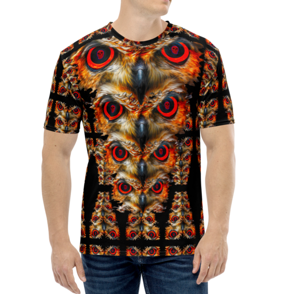 Owl Eyes See Skull  Totem on Black  AOP T-shirt - SkySkull Art