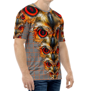 Owl Eyes See Skull  Hypnotic Squares with Orange AOP T-shirt - SkySkull Art