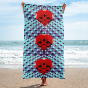 Triple Super Heart Protector Skull  Beach Towel - SkySkull Art