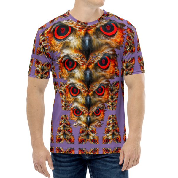 Owl Eyes See Skull  Totem on Purple  AOP T-shirt - SkySkull Art