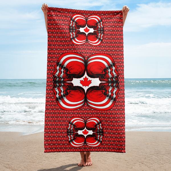 Skull World Canadian Flag AOP  Beach Towel - SkySkull Art