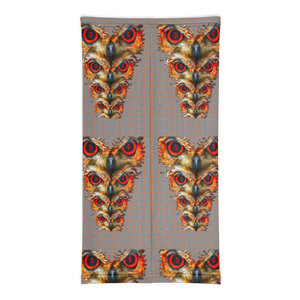 Owl Eyes See Skull  Hypnotic Squares with Orange Neck Gaiter - SkySkull Art