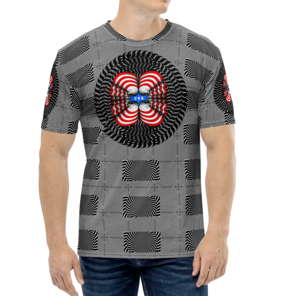 Smooth Hypnotic Skull USA Flag  AOP T-shirt - SkySkull Art