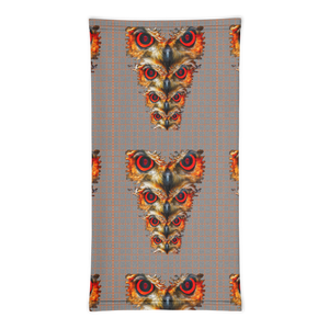 Owl Eyes See Skull  Hypnotic Squares with Orange Neck Gaiter - SkySkull Art