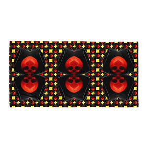 Yellow Warning Up Down Skulls  Beach Towel - SkySkull Art