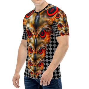 Owl Eyes See Skull Checkered Hypnotic AOP T-shirt - SkySkull Art