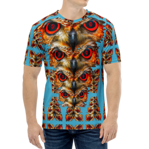 Owl Eyes See Skull  Totem on Blue  AOP T-shirt - SkySkull Art